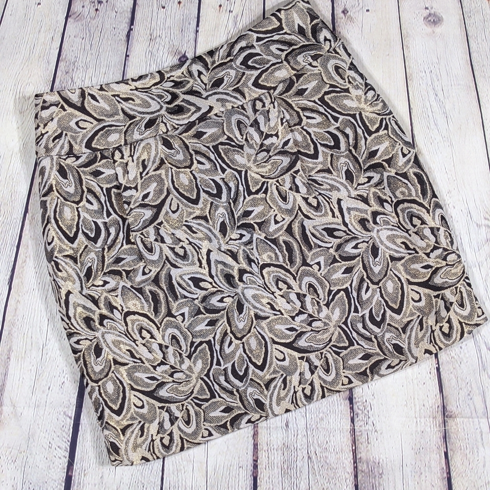 Loft Womens Skirt Brown Floral Gold Size 4